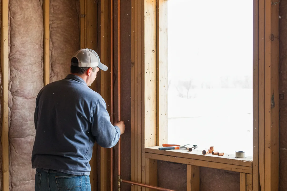 Licensed plumber running new copper supply lines in a Winamac home